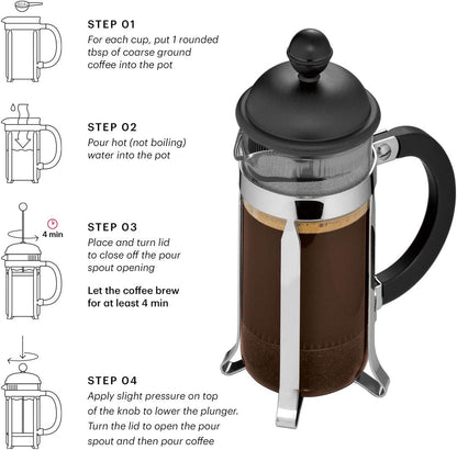 Bodum French Press Caffettiera White - 350ml / 3 Cup Coffee Maker - Durable Glass & Stainless Steel Filter - BPA-Free Dishwasher Safe Percolator - Cafetiere Made in Portugal
