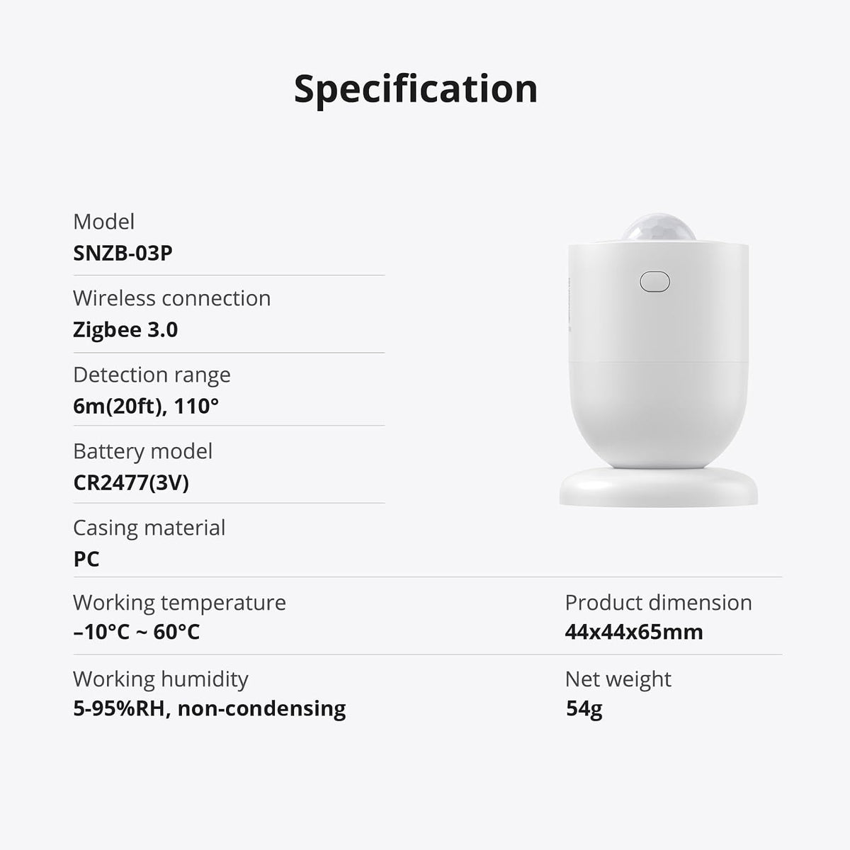 SONOFF SNZB-03P Zigbee Motion Sensor 1-Pack, 3-Year Battery Life, for Alert System and Automations Wireless Motion Detector, SONOFF Zigbee Bridge Required, Batteries Included