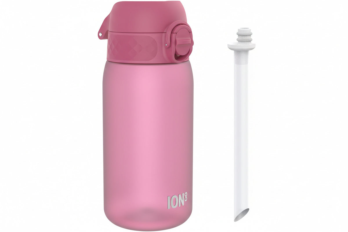 Ion8 Water Bottle Leak Proof & BPA-Free Drinking Bottle with Straw, Triple Lock Lid to Prevent Spills & Integrated Handle, Ideal for Little Hands & Lunch Boxes, Recyclon with Straw