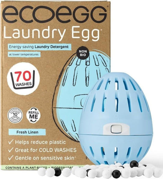 ecoegg - Laundry Egg, 70 Washes - Non-Bio Laundry Detergent for Sensitive Skin - Fresh Linen - Refillable