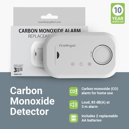 FireAngel FA6813 Portable Carbon Monoxide Detector/Alarm, 10 Year CO Alarm