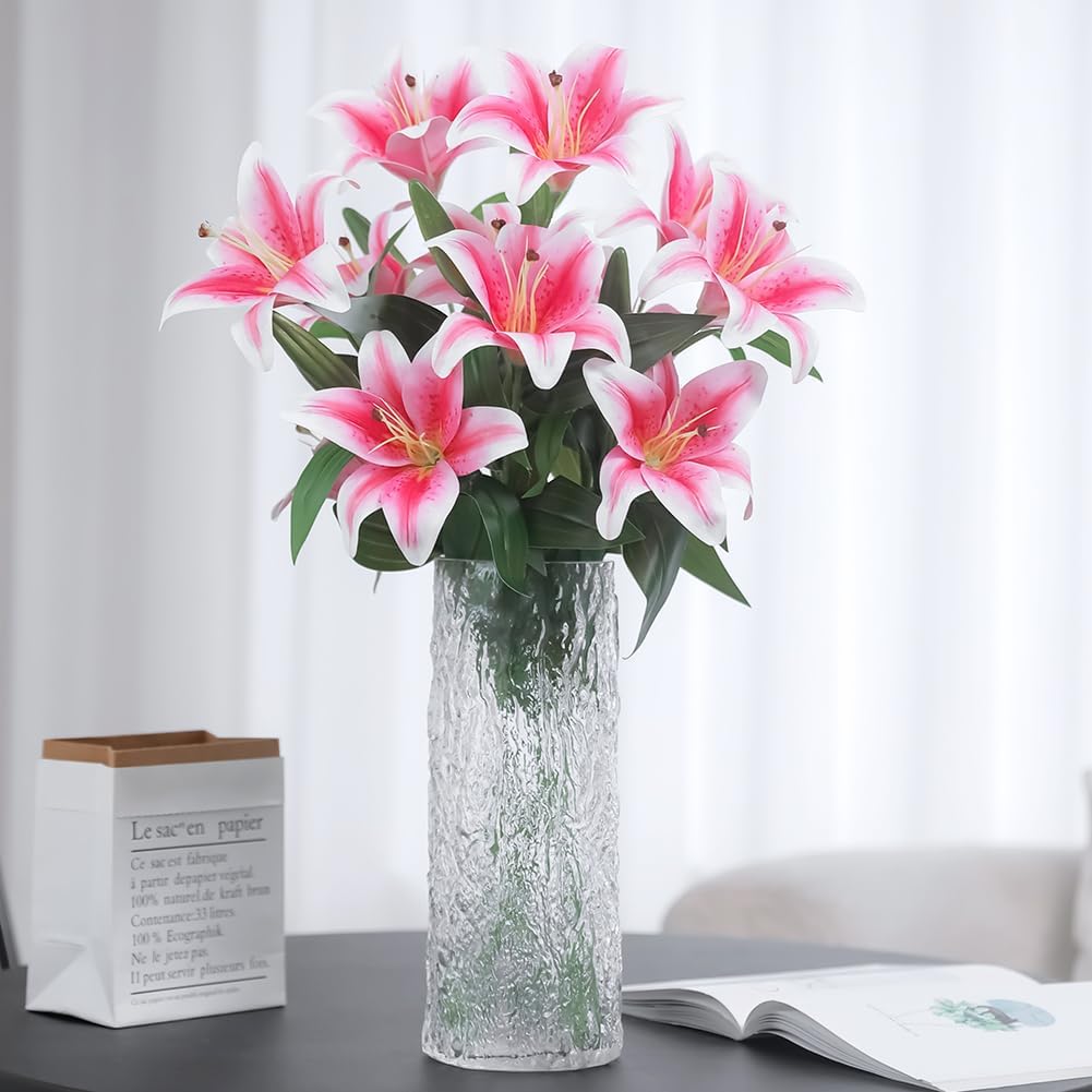 Olrla 60CM Long Artificial Lily Flower Pink for Table Centerpiece Decor | long stem, 4pcs, easy maintenance, long-Lasting Beauty, DIY arrangement, for indoor home decor, office, hotel lobby