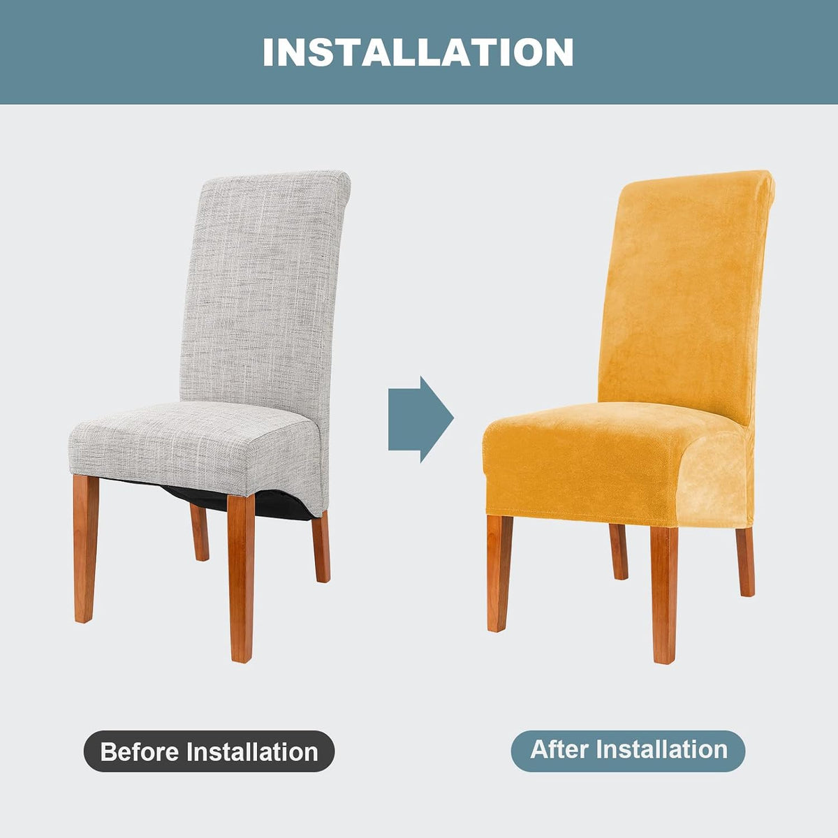 CMAKER Velvet Dining Chair Covers, Stretch Large Chair Slipcover, Spandex High Back Chairs Cover Elastic Washable Removable XL Chair Protector,Set of ２,Gold