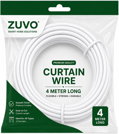 Zuvo Net Curtain Wire Kit with 6 Hooks and Eyes, 4 m, White