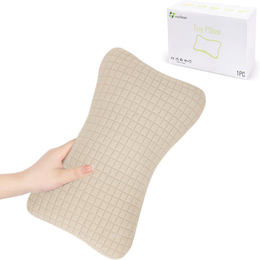 vocheer Small Pillow with Removable Cover, 28*17 cm Tiny Travel Pillow 1PC | Mini Neck Cushion for Airplane, Portable Small Cushion for Sleeping, Wrist, Knee, Lumbar, Ankle, Pet, Dark Beige