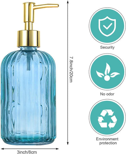 2 Pack Versatile Glass Soap Dispenser Bottle with Pump, 17 Oz Dripless Pump Bottle, Refillable Liquid Hand Jar Dispenser for Bathroom, Countertop, Kitchen, Laundry Room - Amber