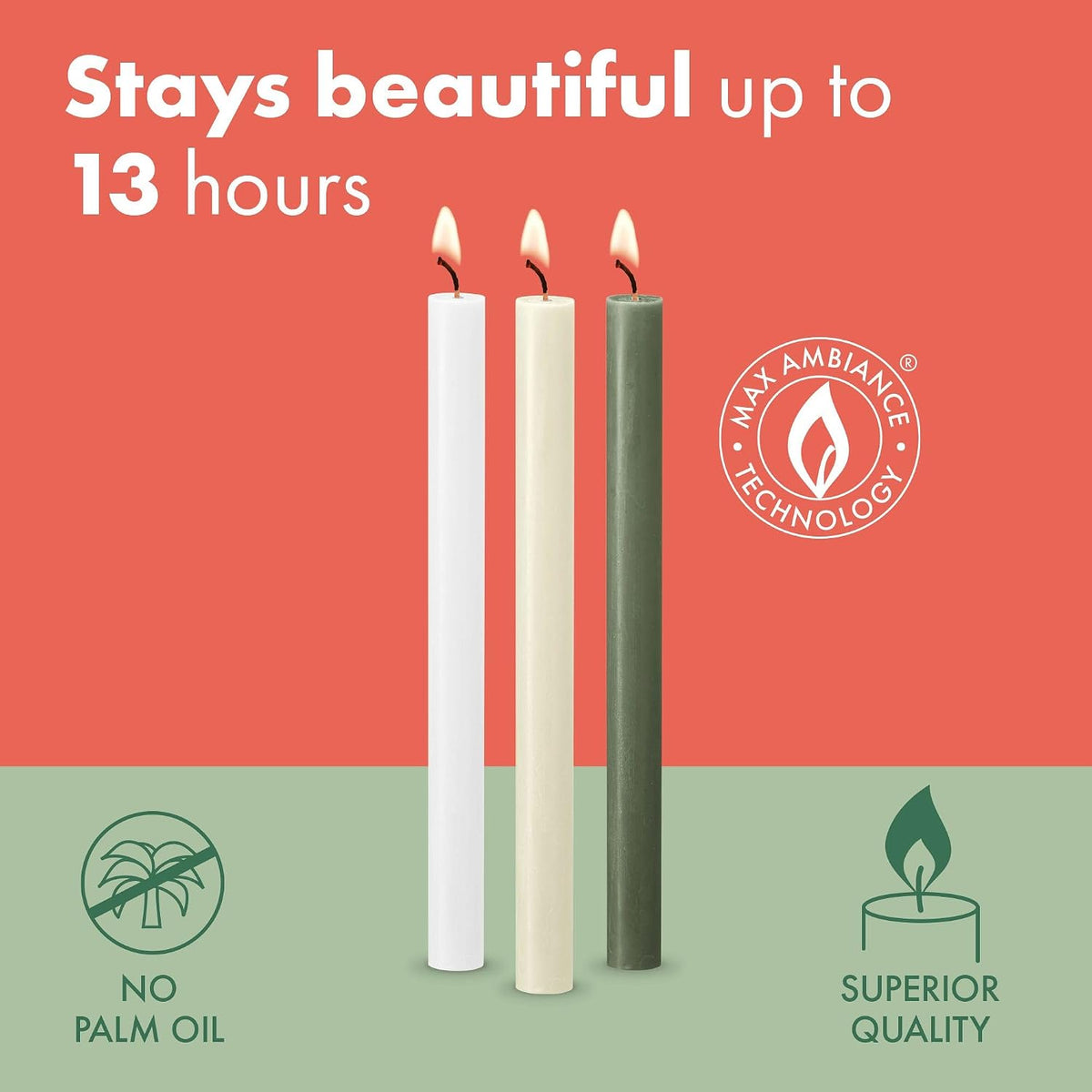 Bolsius Rustic Dinner Candles - Dark Green - Pack of 16 - Long Burning Time of 13 Hours - Interior Decoration - Unscented - Includes Natural Vegan Wax - 27 x 2.3 cm