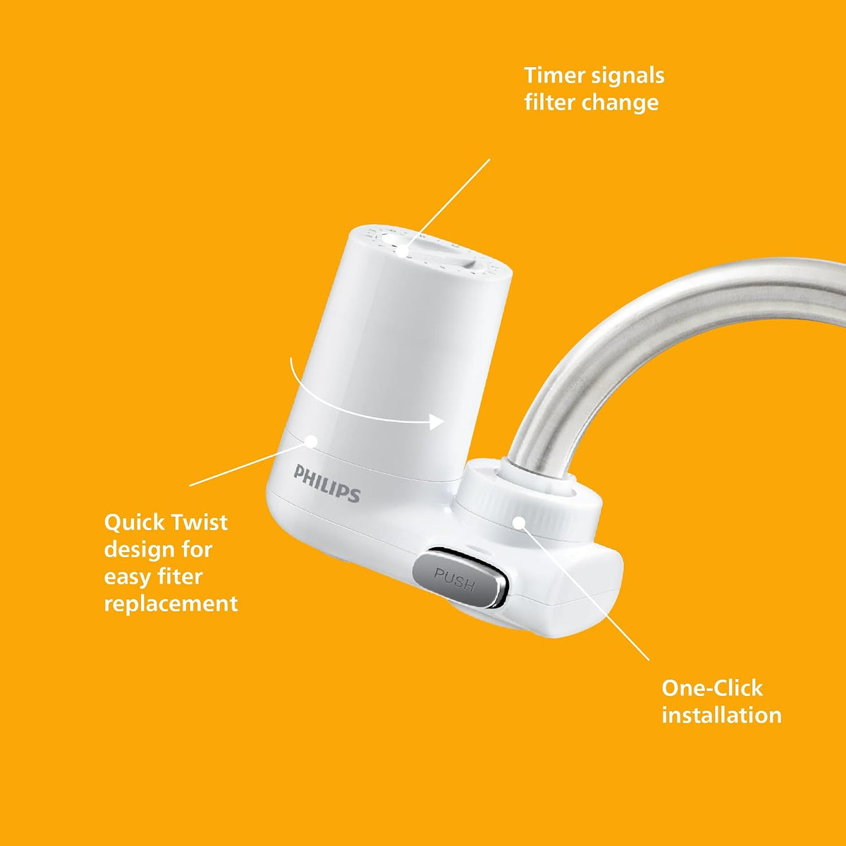Philips Water Ontap Filter AWP3703 MICROFILTRATION, 1000 L filtration capacity, reduces chlorine, sediment, and other taste-impacting substances (Packing May Vary), White