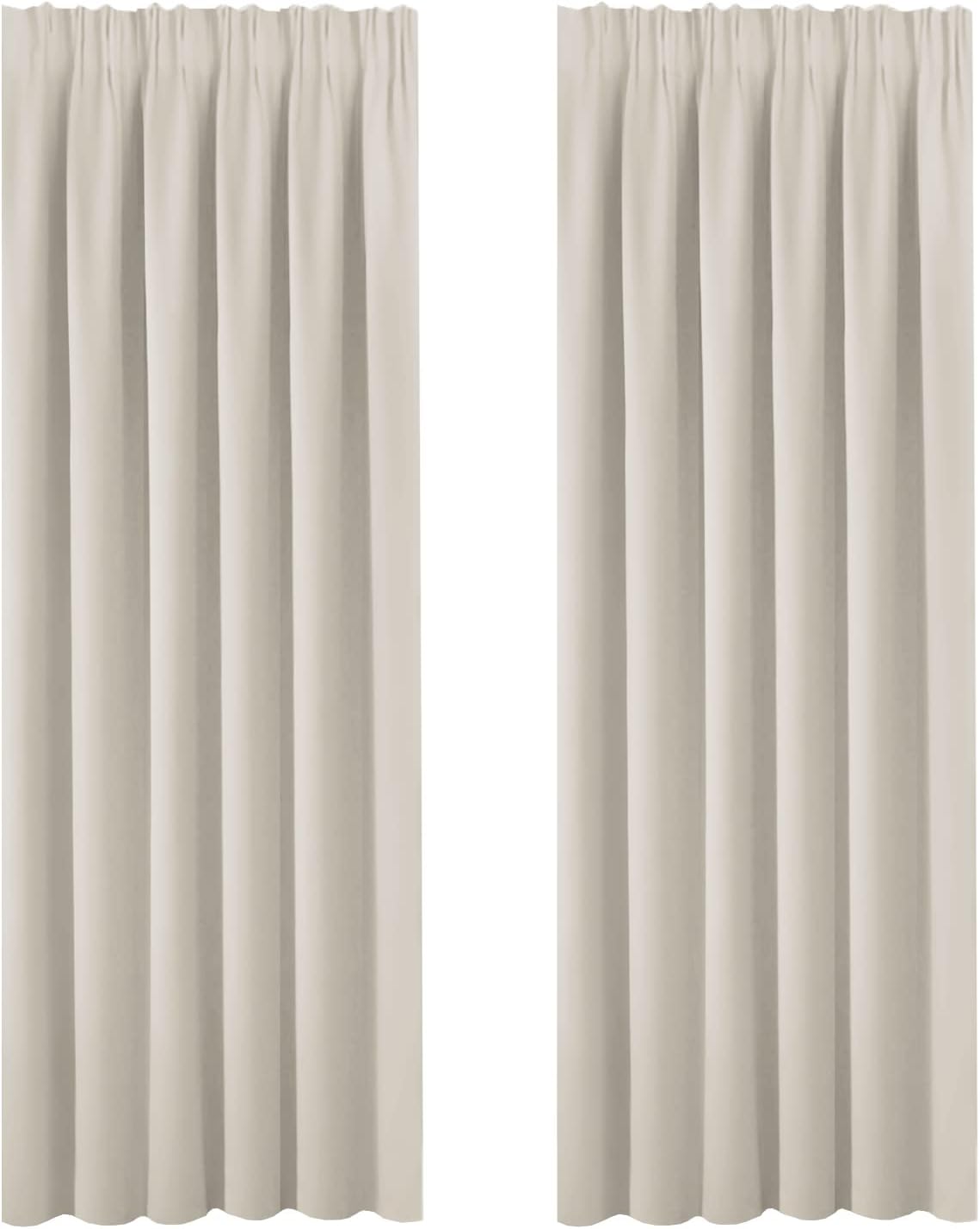 BellaHills Room Darkening Window Curtain Panels, Easy Care Solid Thermal Insulated Pencil Pleat Room Darkening Draperies/Drapes for Bedroom (2 Panels,66 by 90, Cream Beige)