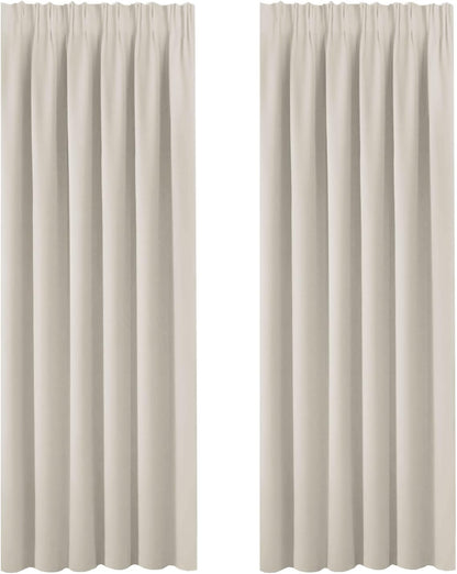 BellaHills Room Darkening Window Curtain Panels, Easy Care Solid Thermal Insulated Pencil Pleat Room Darkening Draperies/Drapes for Bedroom (2 Panels,66 by 90, Cream Beige)
