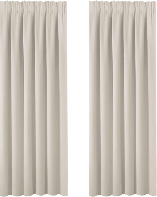 BellaHills Room Darkening Window Curtain Panels, Easy Care Solid Thermal Insulated Pencil Pleat Room Darkening Draperies/Drapes for Bedroom (2 Panels,66 by 90, Cream Beige)