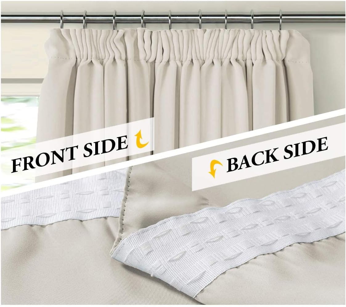 BellaHills Room Darkening Window Curtain Panels, Easy Care Solid Thermal Insulated Pencil Pleat Room Darkening Draperies/Drapes for Bedroom (2 Panels,66 by 90, Cream Beige)