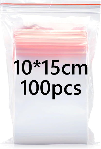 10x15cm Resealable Clear Plastic Bags, 100Pcs Small Grip Seal Bags, Thickening and Durable, Sealable for Kitchen Storage, Office Supplies, Stationery Storage ect.