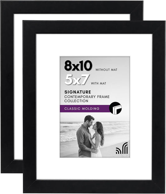 Americanflat 10x8 Photo Frames in Black - Set of 2 - Use as 7x5 Photo Frames with Mount or 8x10 Frames Without Mount - Horizontal and Vertical Formats for Wall and Tabletop