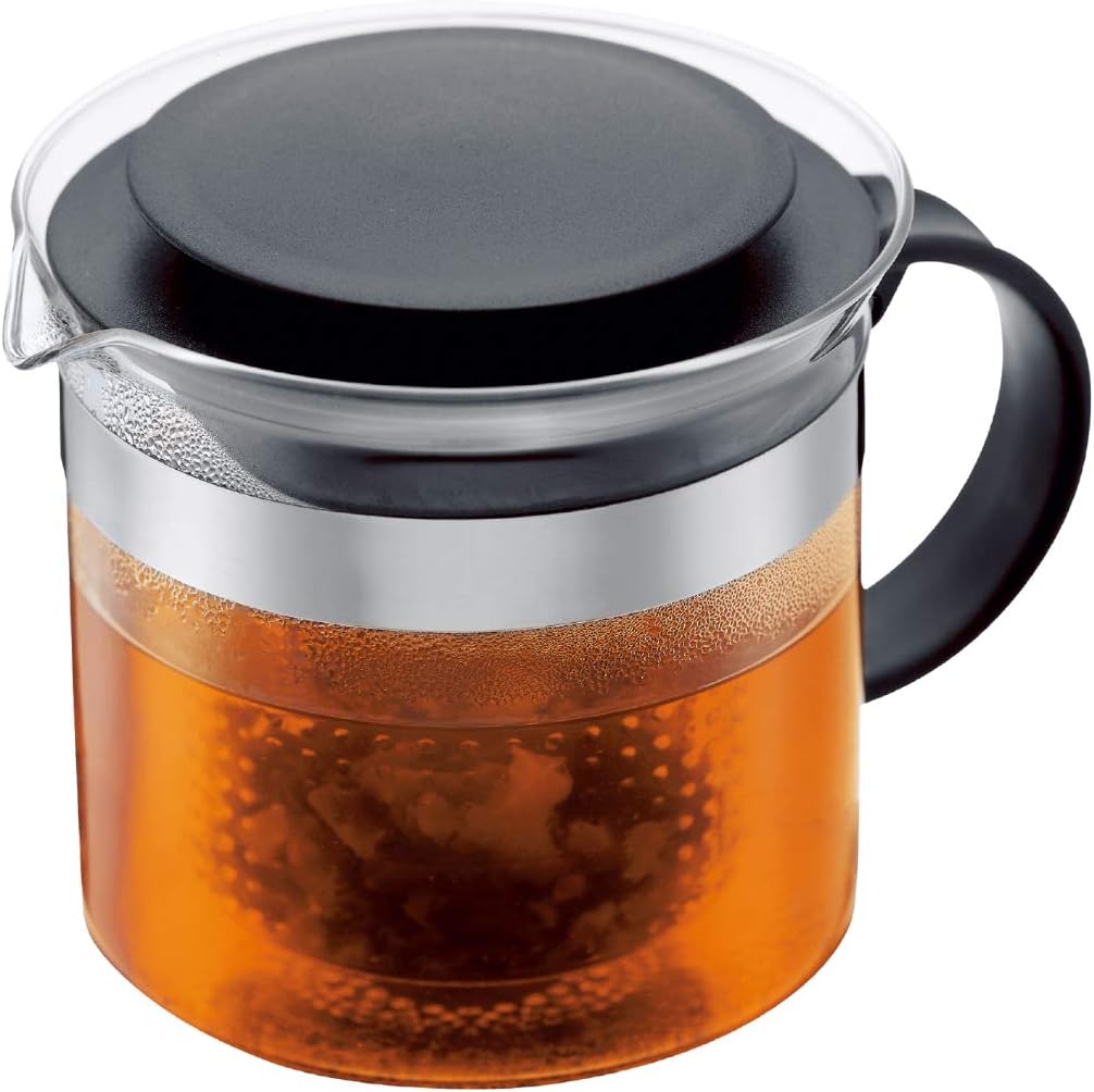 BODUM 1875-01 Bistro Nouveau Tea Press, Borosilicate Glass, Plastic Infuser - 1 L, Black