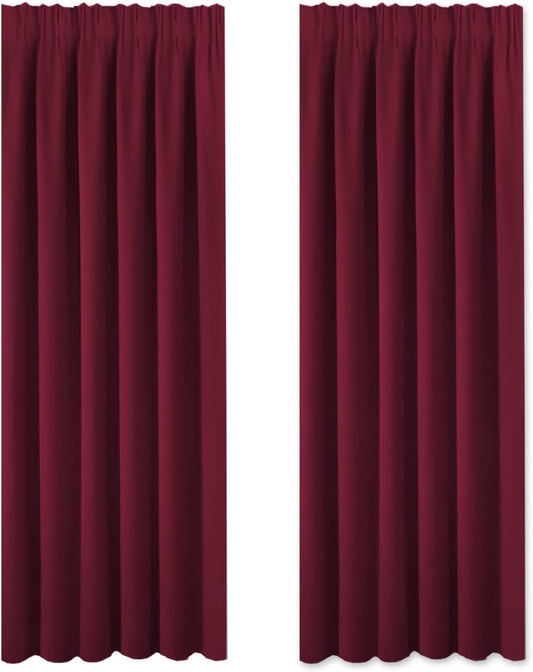 BellaHills Blackout Curtains - 90 Drop Decorative Thermal Door Curtains Drapes for Energy Saving Rings Up Room Darken Window Panels, Set of 2, Wide 90 by Long 90 in, Burgundy Red