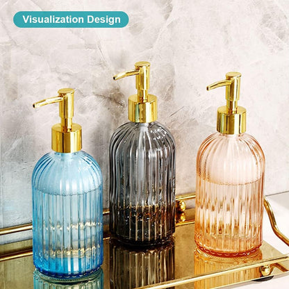 2 Pack Versatile Glass Soap Dispenser Bottle with Pump, 17 Oz Dripless Pump Bottle, Refillable Liquid Hand Jar Dispenser for Bathroom, Countertop, Kitchen, Laundry Room - Amber