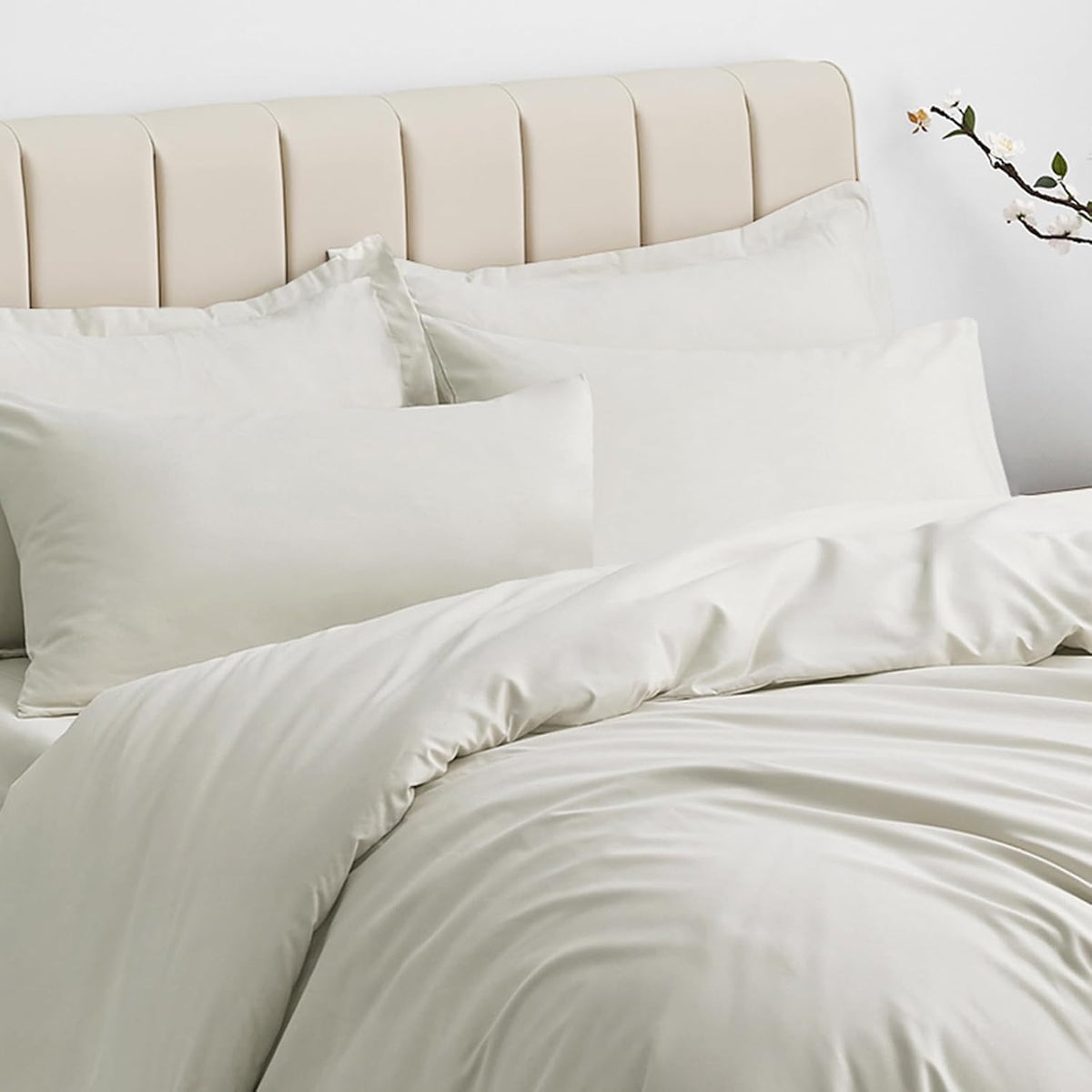 Aisbo Double Duvet Cover Set Beige, Brushed Microfiber Bedding Set