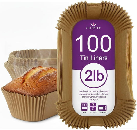 Culpitt 2lb Loaf Tin Liners, Greaseproof - 100 Pack | 19.0 x 9.0 x 6.5cm, Heat Resistant To 230°C, Non-Stick & Freezer Safe, Ideal For Bread, Cakes & Air Fryers