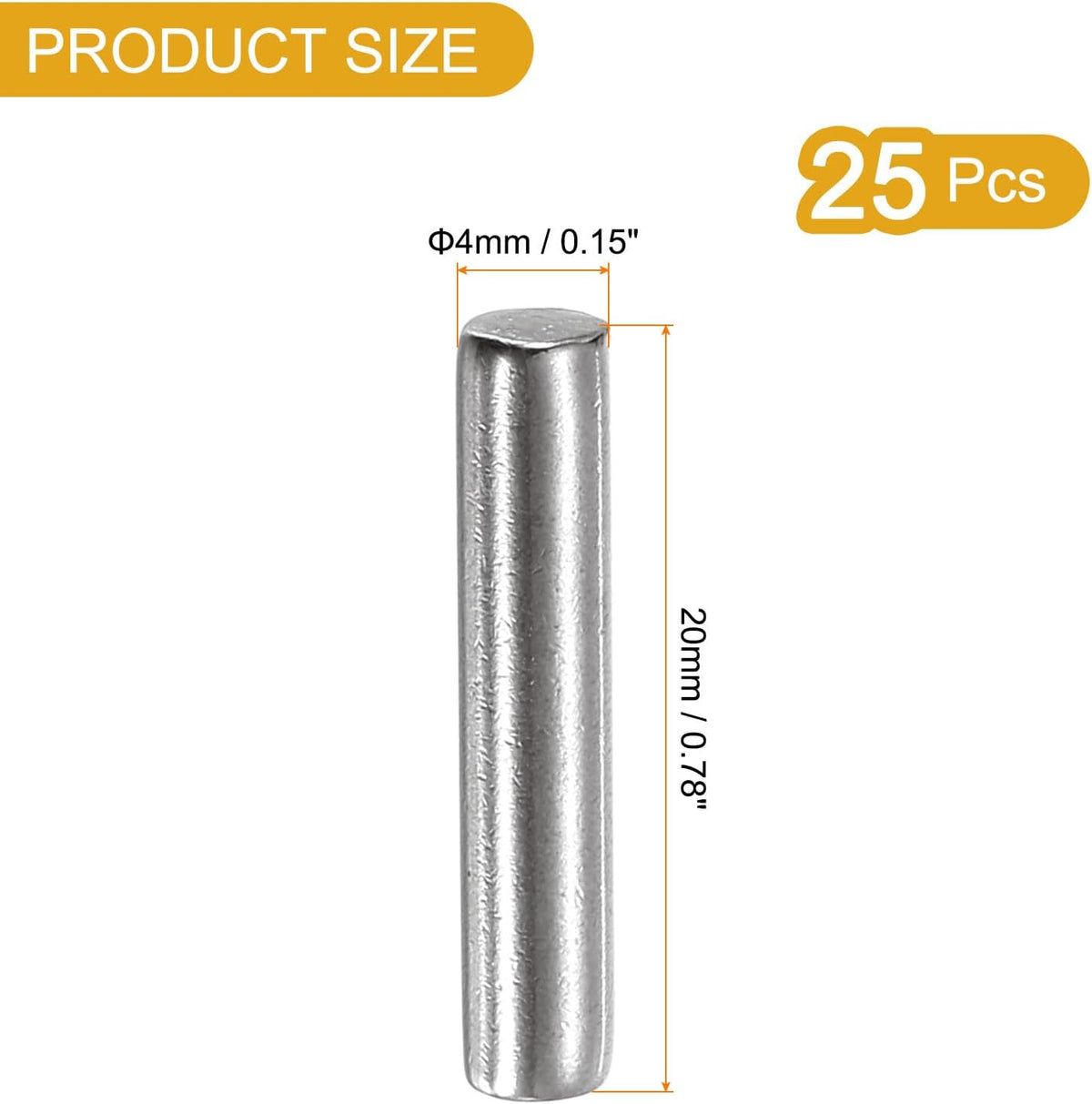 sourcing map 25 Pcs 4mm x 20mm Shelf Pins, Shelf Pegs Shelf Dowel Pins, Adjustable Shelf Support Pins Fasten Elements Stainless Steel Silver(0.15 x 0.78 Inch)