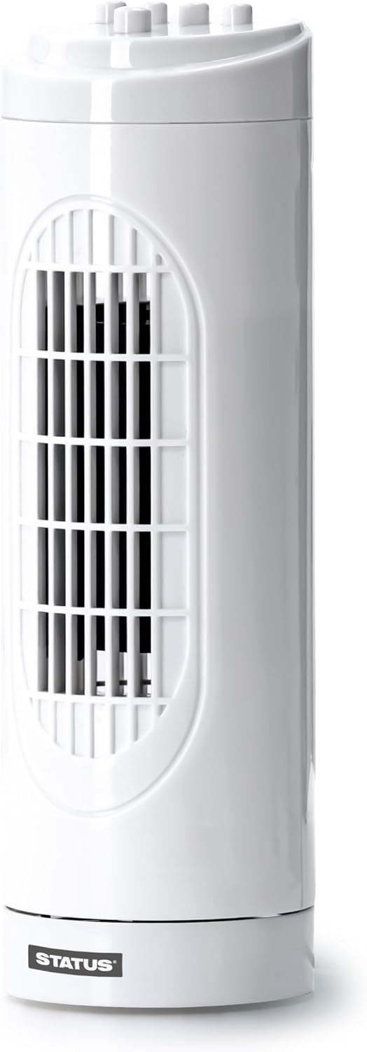 Status 14 Inch Tower Fan with 3 Speed Settings, Oscillating Slim Cooling Fan with Carry Handle for Bedroom, Living Room and Office, White (S15TOWERFAN1PKB)