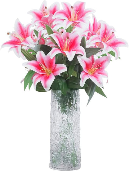 Olrla 60CM Long Artificial Lily Flower Pink for Table Centerpiece Decor | long stem, 4pcs, easy maintenance, long-Lasting Beauty, DIY arrangement, for indoor home decor, office, hotel lobby