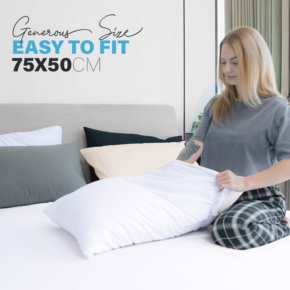 Acrali Home Pillow Cases 2 Pack - Standard Size 50x75 cm, 1800 Super Soft and Cozy Premium Microfiber Pillow Covers with Envelope Closure - Breathable, Wrinkle Free, Fade & Stain Resistant - White