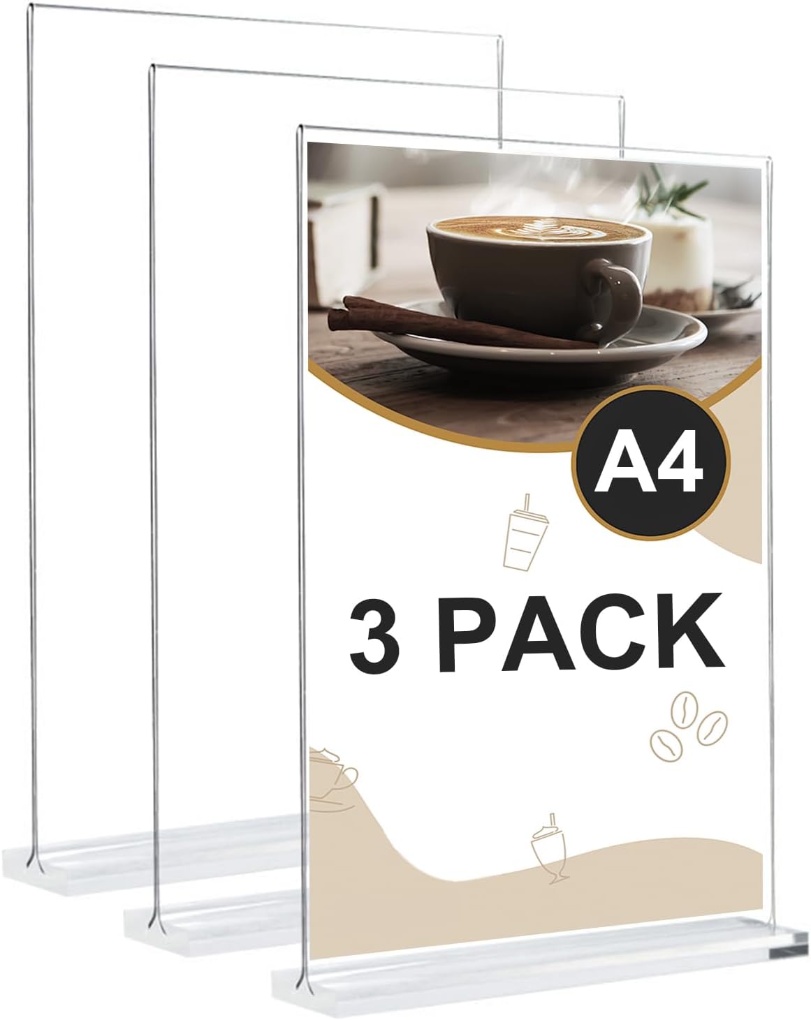 3 Pack A4 Acrylic Sign Holder,Clear Poster Menu Holders, A4 Stands Display Holder,Double Side Display Acrylic Sign Holder,T-Shape Perspex Display Holder for Office Shop Restaurant School