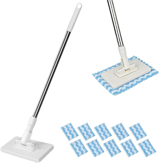 Clip Wet Wipes Mop, Disposables Dust Mop with 9 Reusable Cloths
