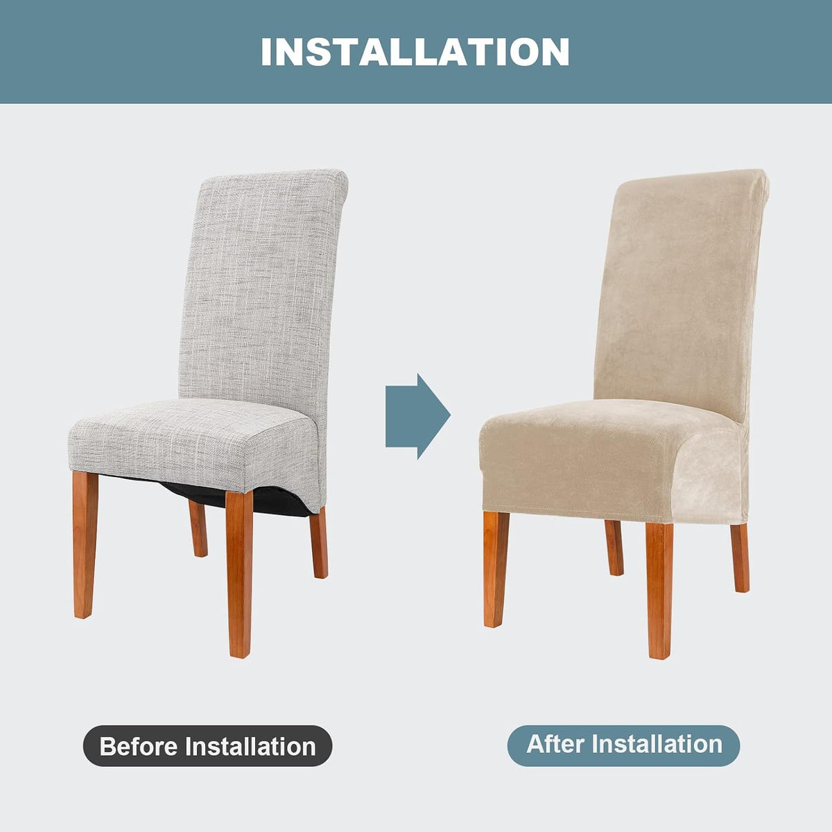 CMAKER Velvet Dining Chair Covers, Stretch Large Chair Slipcover, Spandex High Back Chairs Cover Elastic Washable Removable XL Chair Protector,Set of 2,Beige