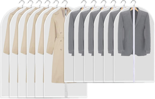 12 Pack Garment Bags 60 x 120cm/6pcs+60 x 100cm/6pcs,Translucent Suit Bag,Plastic Clothes Covers Waterproof Dust Proof,Dress Organizer Bags Used To Protect Jackets,Coats,Evening Dresses