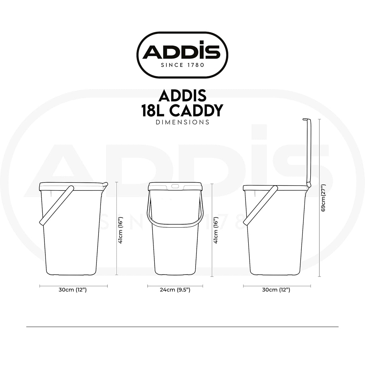 Addis 519354 Kitchen Recycling & General Storage bin 18 litres Stackable Food Waste Organiser Caddy with Clip lock lid & carrying Handle, Deep Teal Green