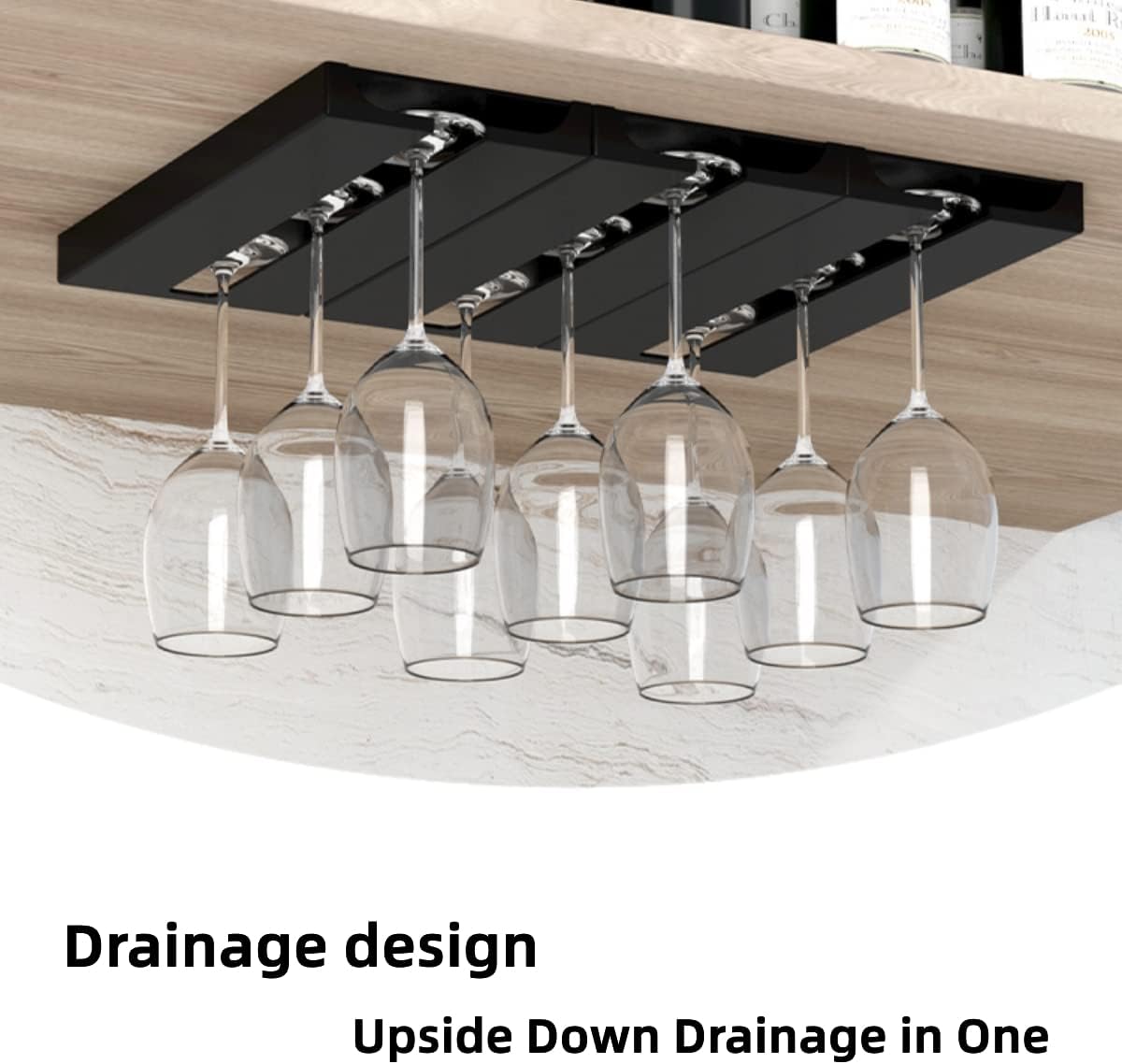 Self Adhesive Wine Glass Rack Under Shelf, Hanging Glasses Holder Hanger | Only 2cm thick, saving space; inverted storage prevents dust accumulation and allows for quick draining.