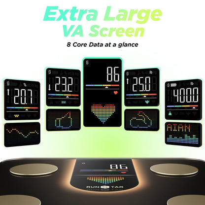 Runstar Scales for Body Weight, bathroom Scale with 8-in-1 VA Display, High Precision weighing Scale for Body Weight Heart Rate BMI Body Fat 22 Body Composition Sync APP, 400lb
