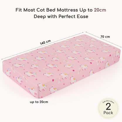 Cot Bed Sheets 140x70 cm Fitted 2 Pack Toddler Bed Sheets