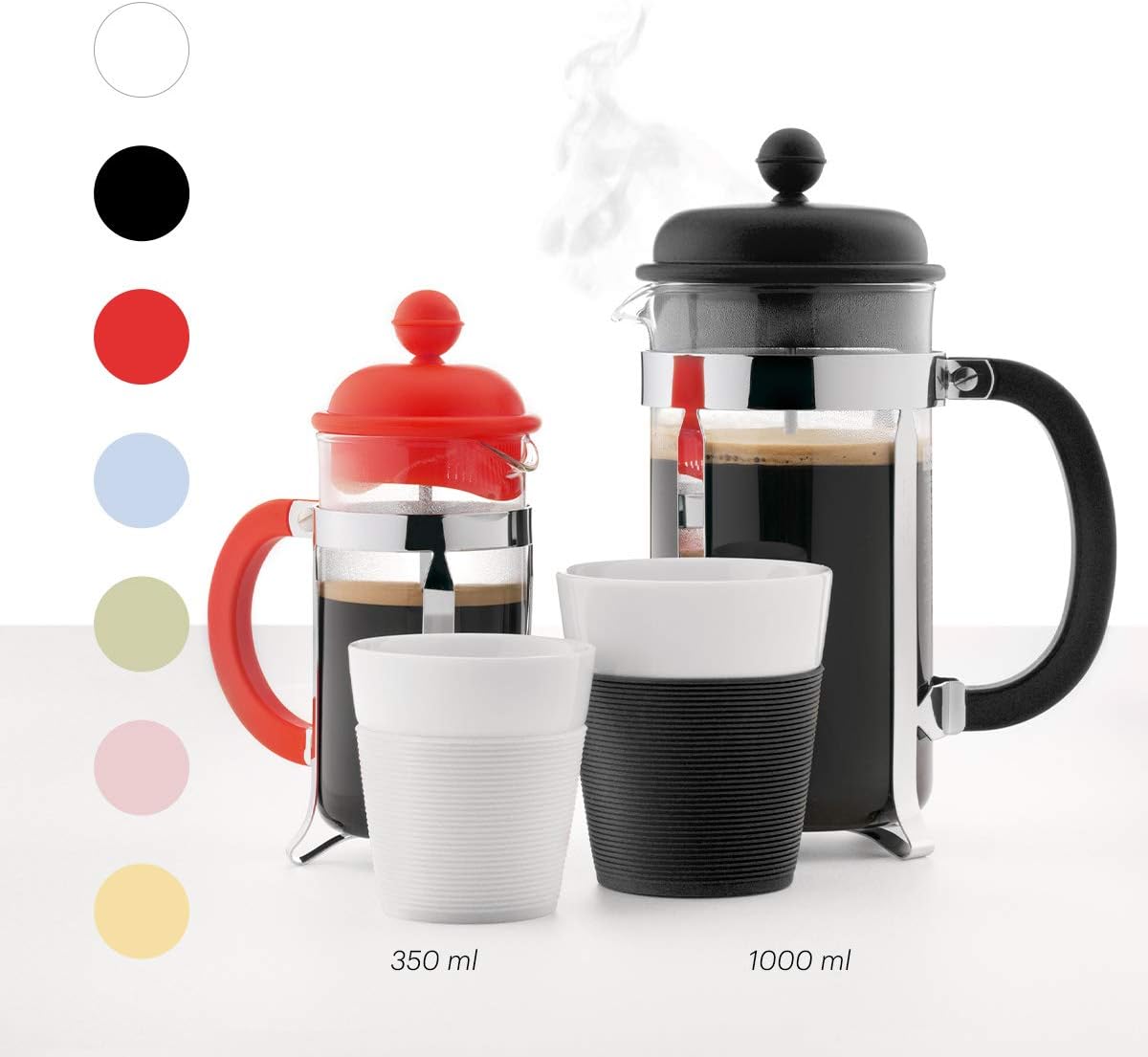 Bodum French Press Caffettiera White - 350ml / 3 Cup Coffee Maker - Durable Glass & Stainless Steel Filter - BPA-Free Dishwasher Safe Percolator - Cafetiere Made in Portugal