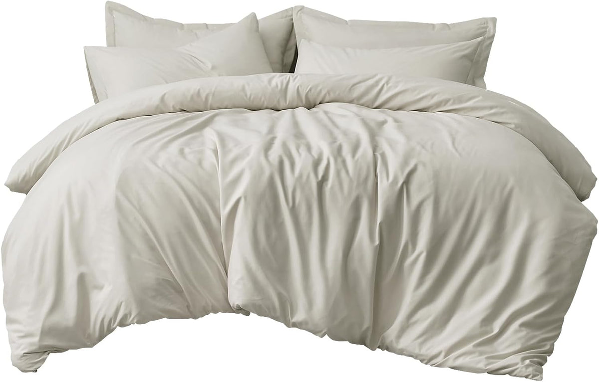 Aisbo Double Duvet Cover Set Beige, Brushed Microfiber Bedding Set