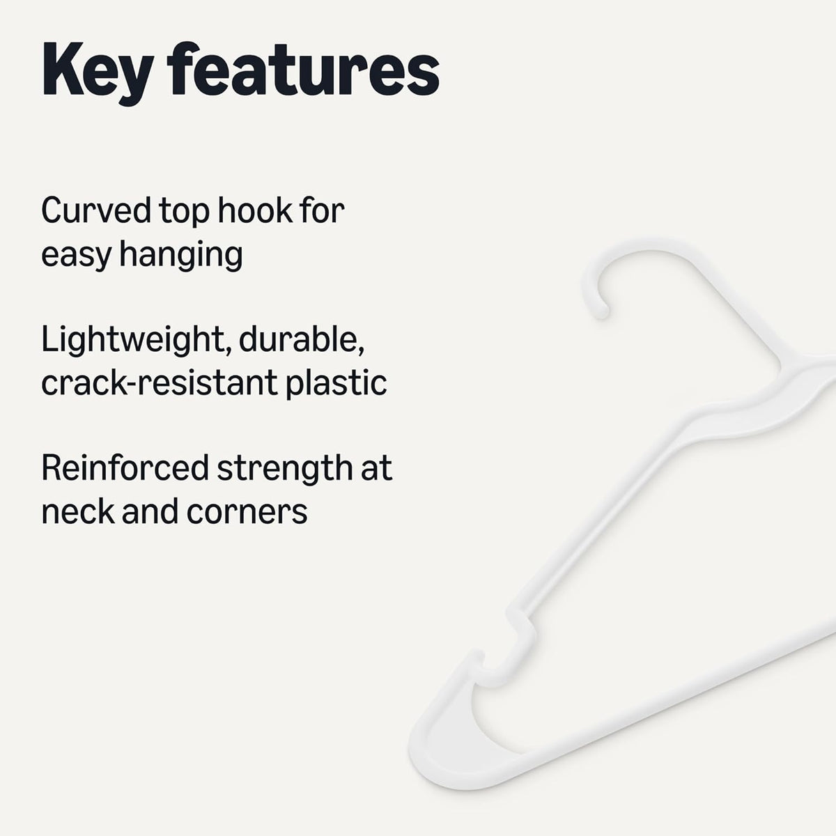 Amazon Basics Plastic Clothes Hangers, Adult Size, White, Pack of 50