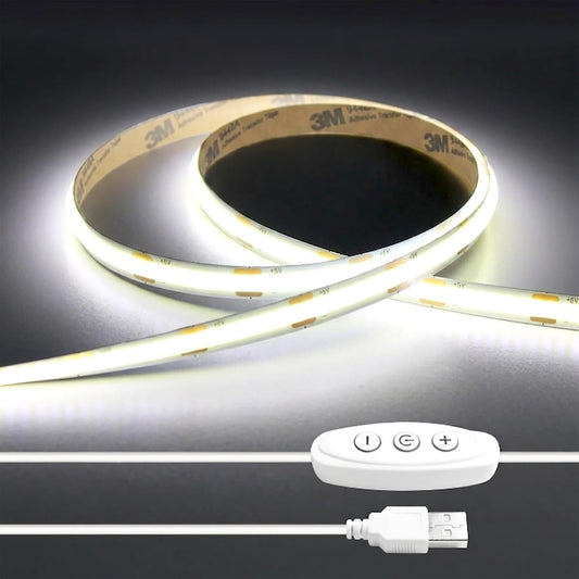 iNextStation USB COB LED Strip Light 2M 5V Cold White 6000K 640LEDs