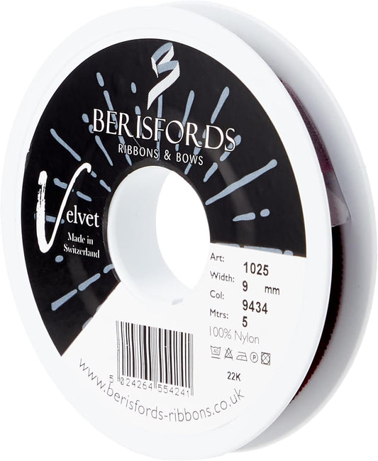 Berisfords Velvet Ribbon Burgundy 15mm - Nylon Craft Ribbon for Sewing, Gift Wrapping and Hair Accessories