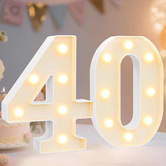 Decorative LED Light Up Numbers, 40th Birthday Decorations for Women Men, Marquee Numbers 40 Sign for Her Him Gift Party Backdrop 40th Wedding Anniversary Decor, Battery Operated Number 40