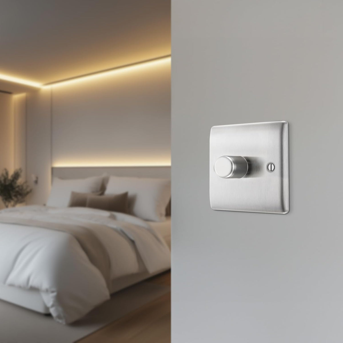 BG Electrical Single Dimmer Intelligent Light Switch, Brushed Steel, 2-Way 400 W NBS81P-01