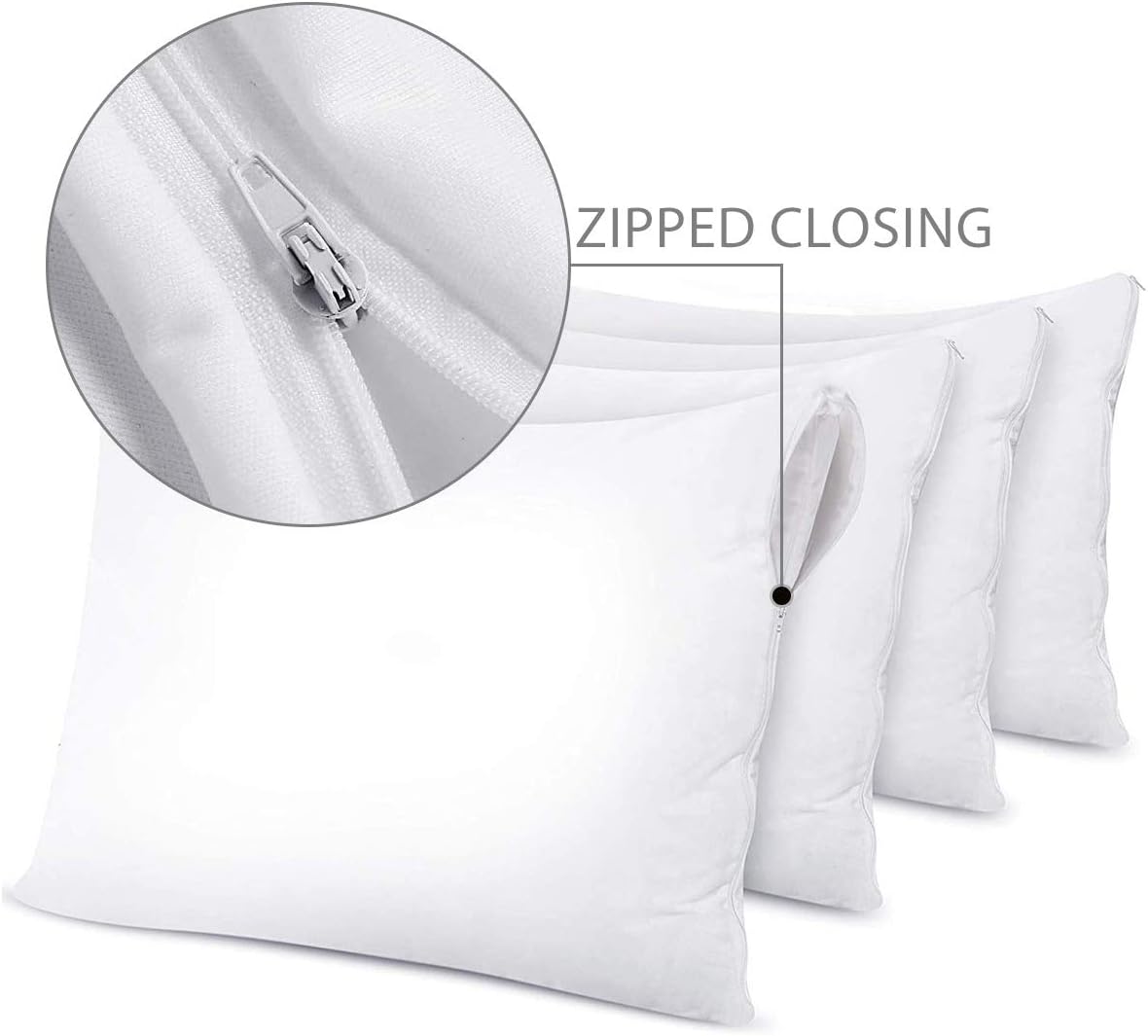 Pack of 4 Zippered Pillow Protectors 100% Cotton - Breathable Pillow Cases - UK Standard ( 48 X 74 Cm ) Anti Allergy Dust Mite Premium Pillow Covers