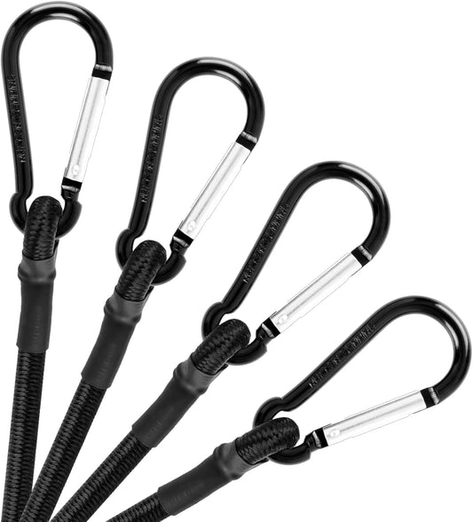 Bungee Cords with Carabiner Clips 12 Inch, 4 Pack Heavy Duty Bungee Cords with Hooks, 8mm Thickness Bungee Straps for Camping, Tarps, Bike Rack, Tent, Car, Luggage Rack, Cargo