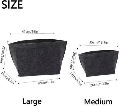 Bag Insert Organizer, Purse Insert Organizer With Zipper,Multi-Pocket Felt Handbag Organizer for Wallet Organize, Folding Tote Bag organize inserts for Longchamp (Dark gray, L)