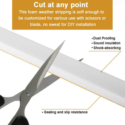 Adhesive Weather Stripping Foam Tape, 6mm(B) x 3mm(D)/18m Draught Excluder Foam Strip Tape Seal Self Adhesive for Door Window Against Cold Draught/Anti-Collision/Soundproof/Waterproof/Dustproof