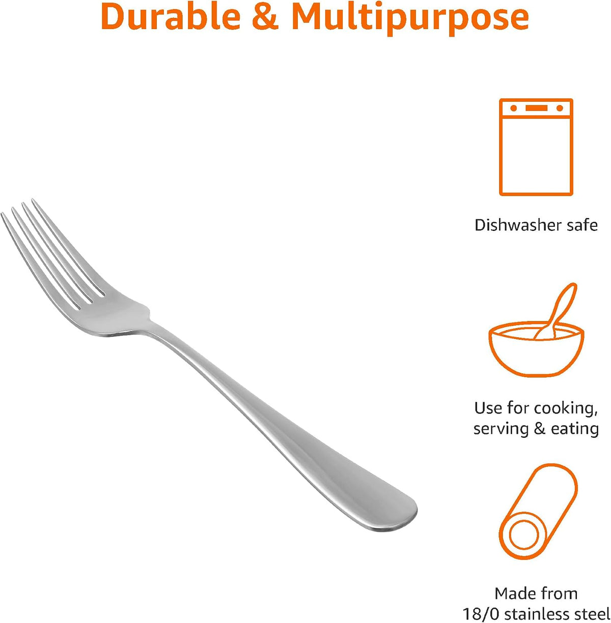 Amazon Basics Stainless Steel Dinner Forks with Round Edge, Dishwasher Safe, Pack of 12, Silver