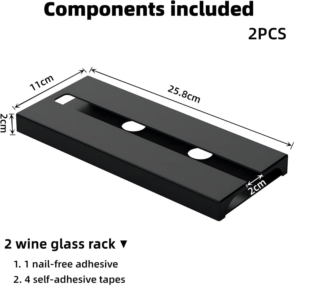 Self Adhesive Wine Glass Rack Under Shelf, Hanging Glasses Holder Hanger | Only 2cm thick, saving space; inverted storage prevents dust accumulation and allows for quick draining.