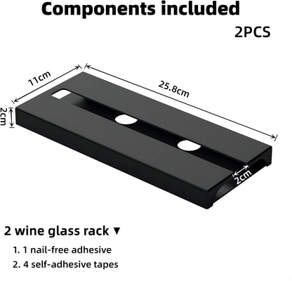 Self Adhesive Wine Glass Rack Under Shelf, Hanging Glasses Holder Hanger | Only 2cm thick, saving space; inverted storage prevents dust accumulation and allows for quick draining.