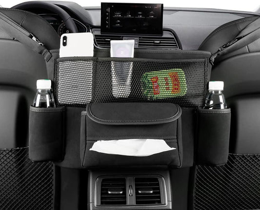 Car Purse Handbag Holder, Suede Car Storage Organizer, Durable Hanging Large Capacity Front Seat Storage Bag (Black)